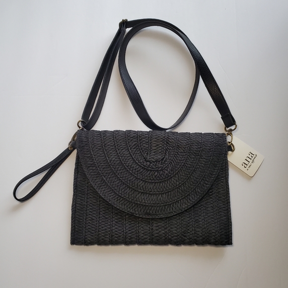 a.n.a Handbags - A.N.A a new approach Straw Flap Crossbody Purse Black